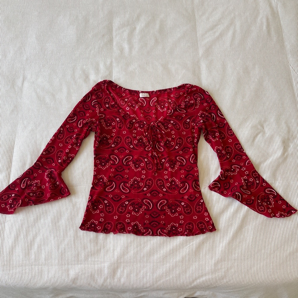 Vintage Y2K Red Paisley/ Bandana Print Blouse
